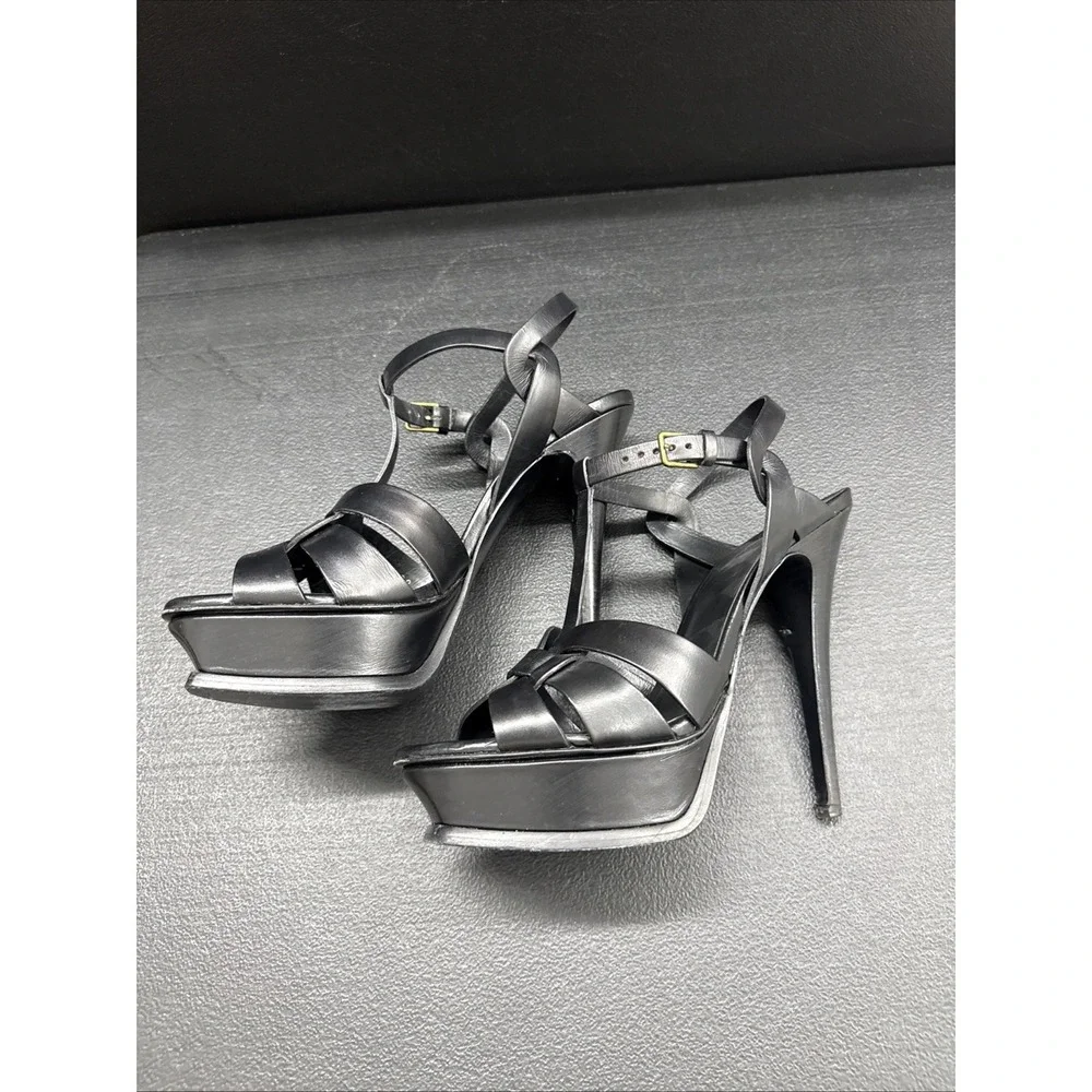 Yves Saint Laurent Tribute Black Leather Platform Sandals Size 39 / 9 (b1)